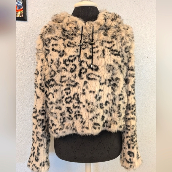 NWT Beautiful Fur Adrienne Landau Leopard Hoodie - Picture 2 of 16